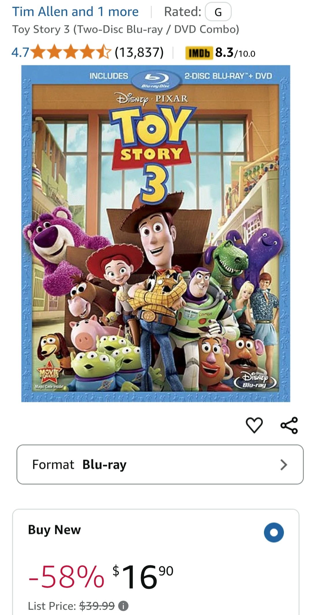 NEW Toy Story 3 Blu-ray + DVD Combo - Photo 3 view in Queens, NY